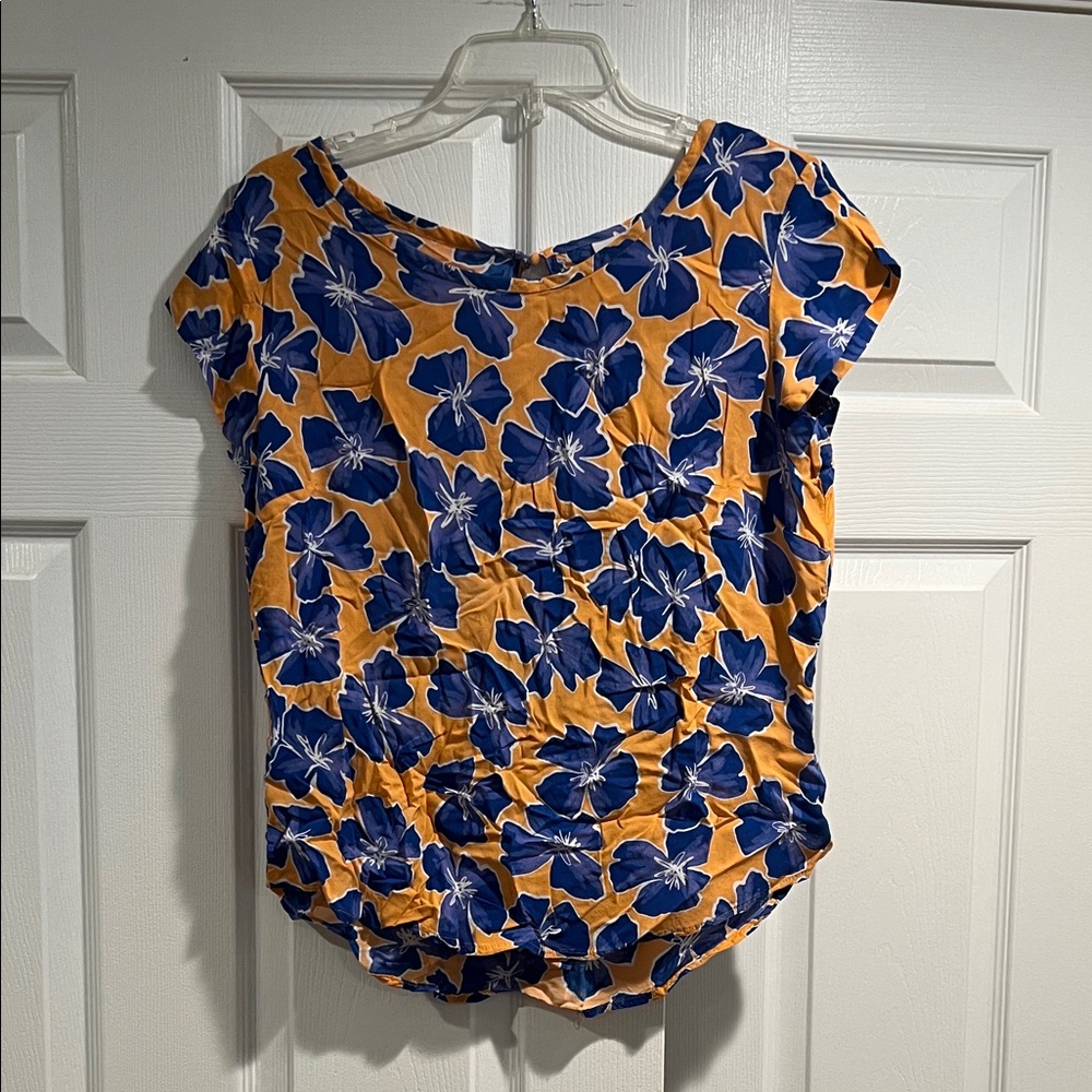 STYLUS Blue Floral Blouse on Orange